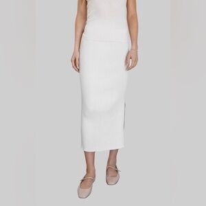 Italic Mia Featherlight Ribbed Stretch Midi Skirt with Dual Side Slits Cotton XS